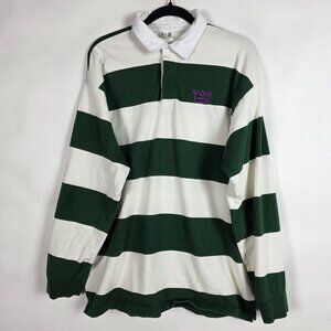 Yowie Rugby 100% Cotton Green Striped Mens XL Long Sleeve Polo Shirt